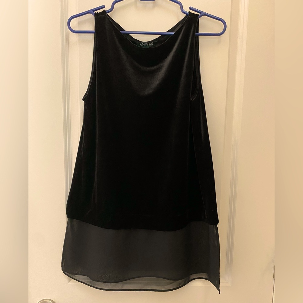 Lauren Ralph Lauren Black Velvet and Georgette Hem Mixed Fabric Top Size S